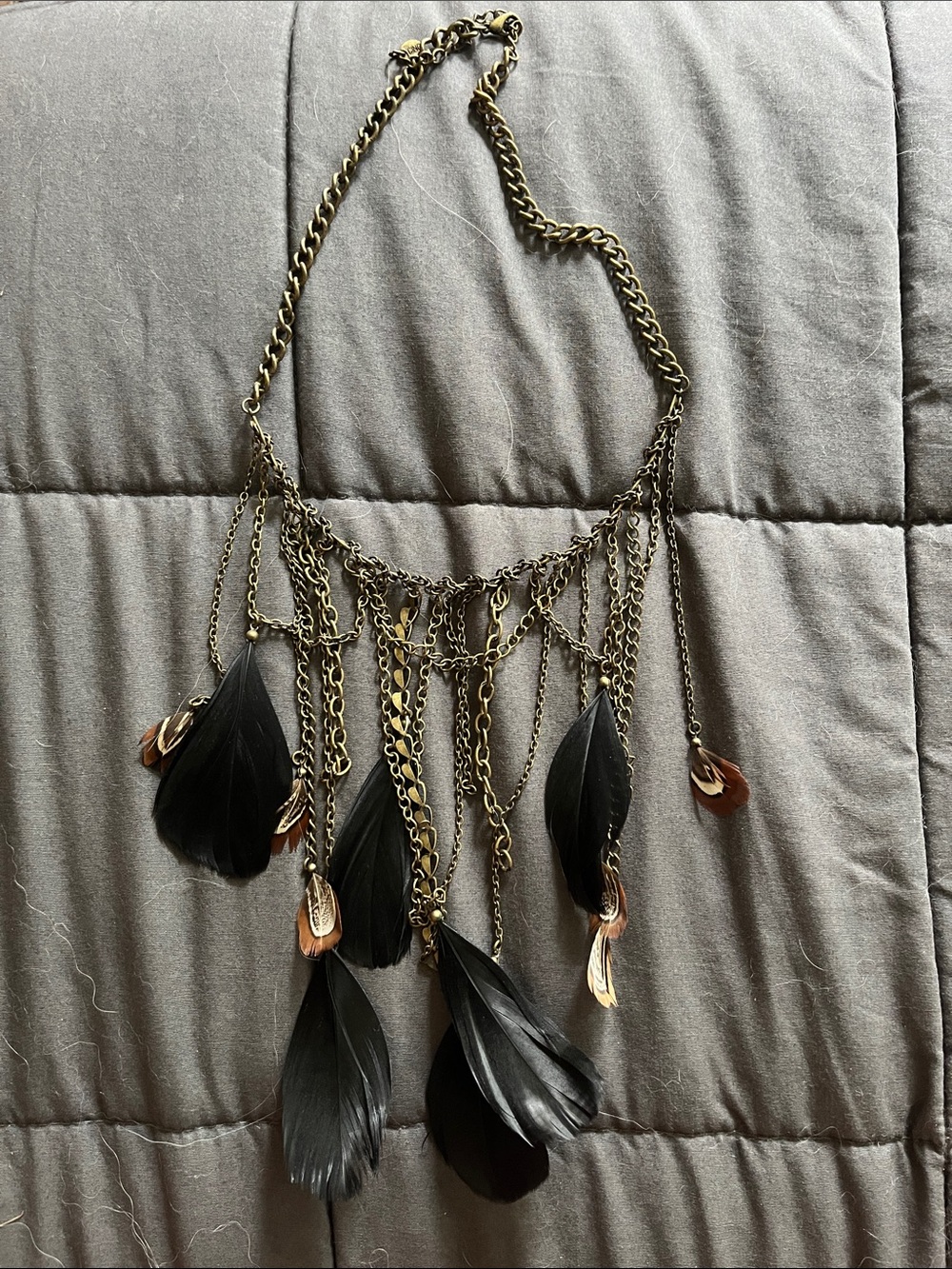 Boho Black Feather Layered Chain Necklace